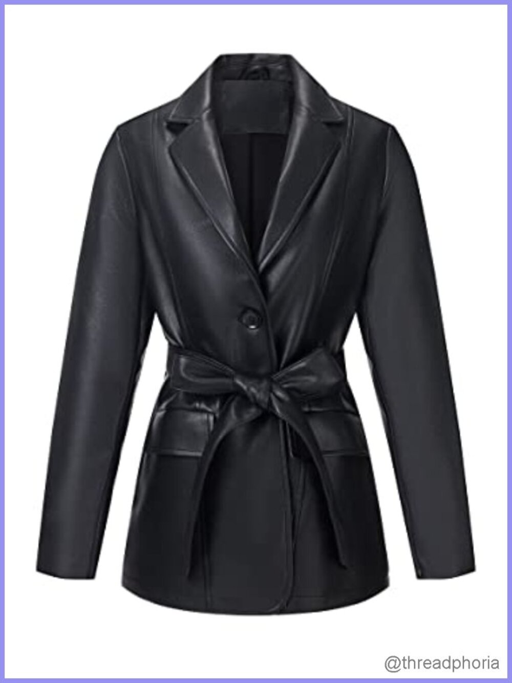 Faux Leather Blazer Jacket with Belt Soft PU Coat